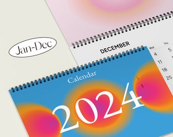 Calendrier mural 2024 Aura 2024 | Calendrier suspendu de 12 mois | Dégradé de calendrier d'art abstrait | Calendrier esthétique