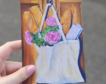 Original Gouache Painting Art Print, 4x6 postcard sizing, A6, Morning Shop