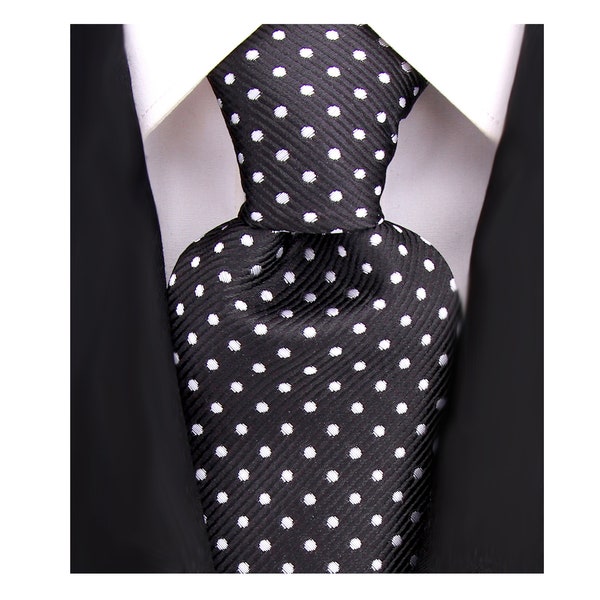 Scott Allan Classic Black Tie | Men's Dot Neck Tie Black and White Polkadot Tie | Carbata Para Hombre Elegantes | Ties for Men Black