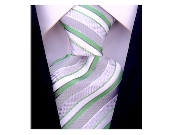 Green & Gray Necktie for Men - Woven Ties for Him - Green and Grey Suit Ties for Him