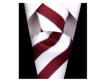 College Striped Ties for Men - Woven Necktie - Burgundy w/White