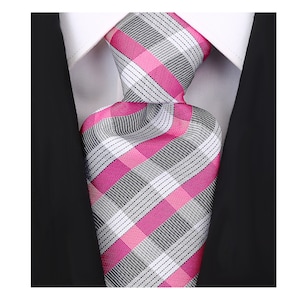 Scott Allan rosa Krawatte | Karierte Krawatten für Männer | Corbatas para hombres elegantes | Rosa Krawatten für Männer | pinkfarbene Krawatte
