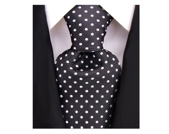 Scott Allan Classic Black Tie | Men's Dot Neck Tie Black and White Polkadot Tie | Carbata Para Hombre Elegantes | Ties for Men Black