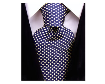 Scott Allan Navy Blue Tie | Diamond Pattern Necktie Navy Blue Yellow