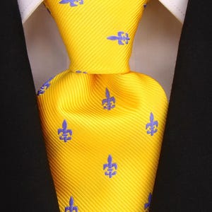 Gravata amarela masculina Fleur De Lis - Gravata tecida - Gravata amarela canário
