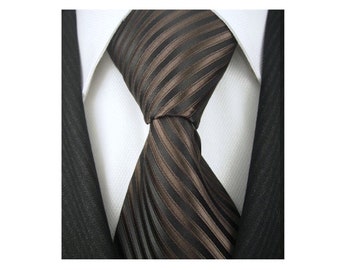 Neckties by Scott Allan - Chocolate Brown Striped Mens Tie