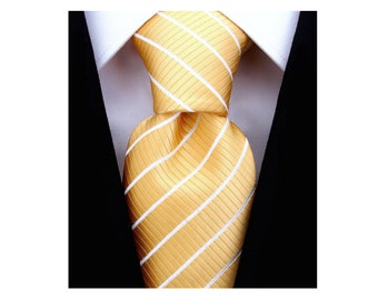 Scott Allan Classic Yellow Tie for men | Yellow and White Striped necktie | Carbtas para hombre elegantes amarillo