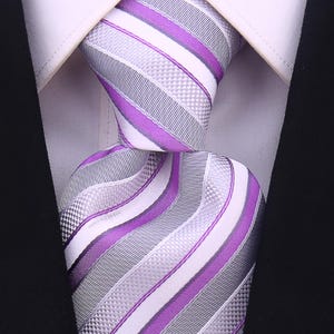 Purple & Gray Ties for Men - Woven Neckties for Him - Purple and Grey Wedding Ties for Groom