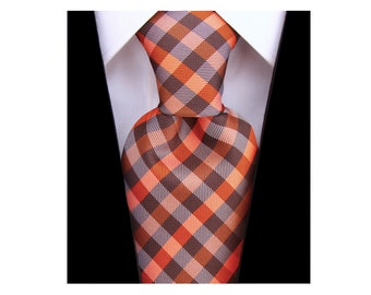 Scott Allan Orange & Brown Tie | Gingham Plaid Ties for Men | Great Gift Ideas for Dad