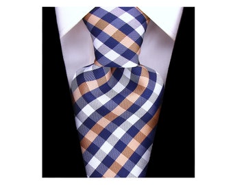 Scott Allan Gingham Plaid Tie for Men | Navy Blue and Beige Necktie | corbatas para hombres elegantes | Navy Tie