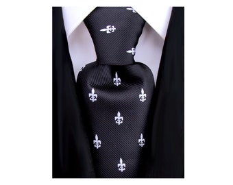 Scott Allan Black Tie Fleur De Lis Ties for Men | Unisex Black Necktie | Carbata Para Hombre Elegantes