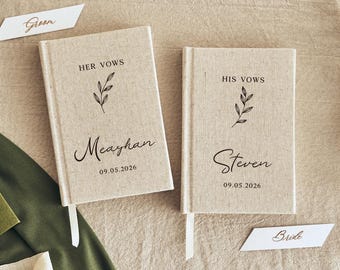Custom Linen Wedding Vow Books Set, Personalized Vow Books Wedding, Wedding Ceremony Vow Booklets, Couple Engagement Gift for Bride Groom