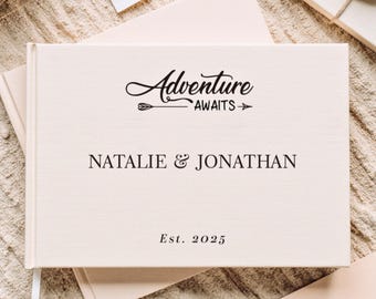 Personalized our adventure book, anniversary gift, linen photo album, travel scrapbook, couple gift, reception guestbook, gift for her