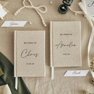 Custom Linen Wedding Vow Books Set, Personalized Vow Books Wedding, Wedding Ceremony Vow Booklets, Couple Engagement Gift for Bride Groom