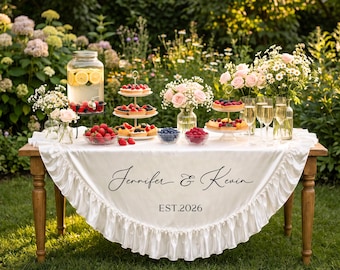 Personalized Silk Sweetheart Table Runner, Hand-Ruffled Wedding Keepsake, Luxury Round Table Drape