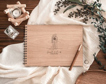 Custom guest book wedding, Wooden rustic guest book, Wedding keepsake, Engraved polaroid photo album, Anniversary gift, Floral scrapbook