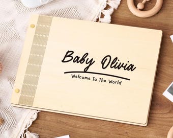 Baby's First Year. Baby Memory Book. Wooden photo album. Gift for parents. Record book. Named book. Baby shower. Milestone Journal