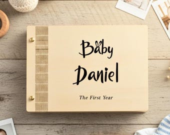 Baby's First Year. Baby Memory Book. Wooden photo album. Gift for parents. Record book. Named book. Baby shower. Milestone Journal