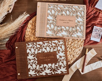 Personalized Guest Book Wedding, Boho Wooden Wedding Album, Wedding Keepsake, Custom Photo Album, Anniversary Gifts, Gifts for Brides