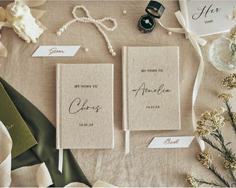 Custom Linen Wedding Vow Books Set, Personalized Vow Books Wedding, Wedding Ceremony Vow Booklets, Couple Engagement Gift for Bride Groom
