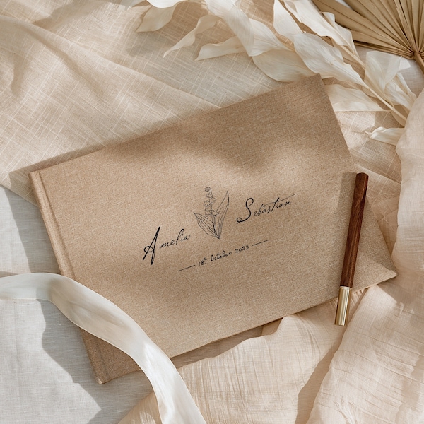 Personalized Linen Wedding Guest Book, Boho Polaroid Guest Book, Hard Cover Photo Album, Wedding Gift Keepsake, Event Reception Book