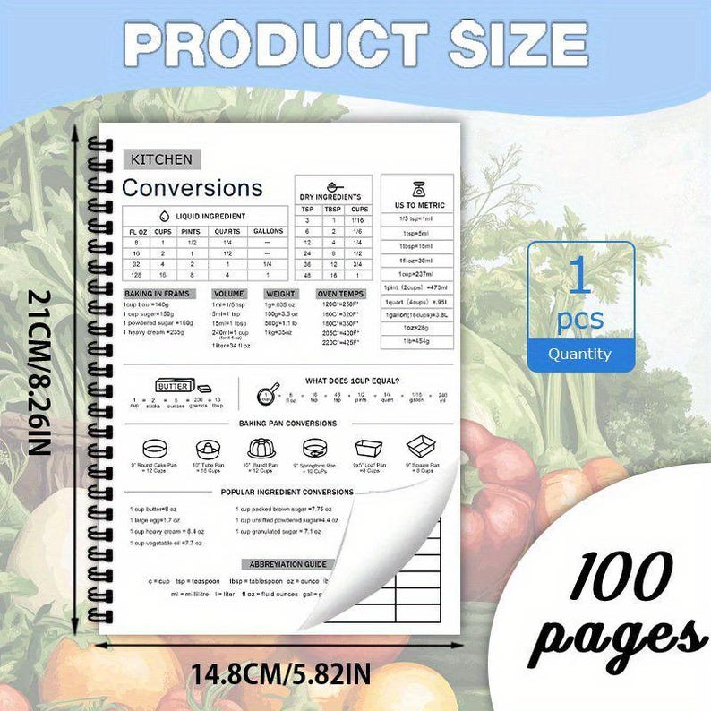 Personalized Recipe Book With Measurement Page, Custom Recipe Book, 100 ...