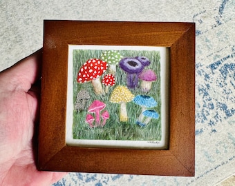 Miniature Mushroom Watercolor Painting - Framed Original Art