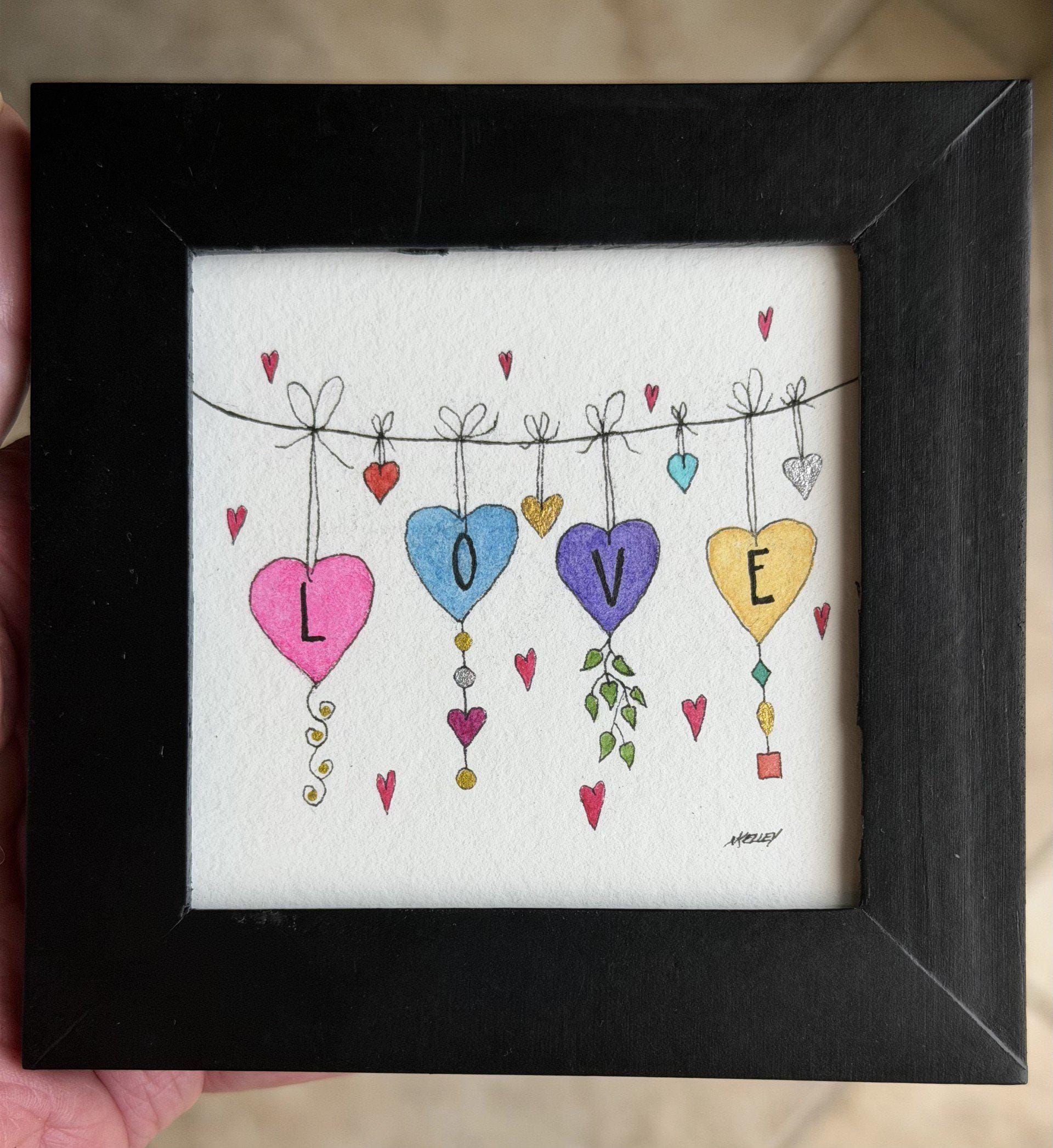 Original LOVE Watercolor Painting: Tiny Framed Word Art - Etsy