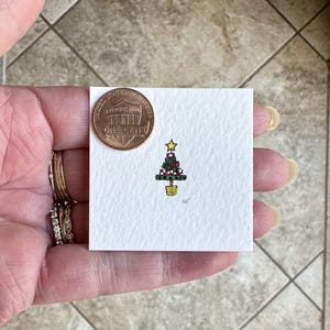 Super Miniature Christmas Tree Painting Ornament - Original Painting - NOT a Print - Tiny Painting - Mini Art - Watercolor - Framed - Gift
