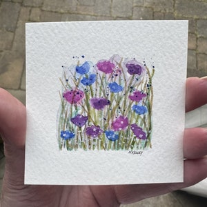 Flower Garden - Original Painting - NOT a Print - TINY painting - Miniature Art - Watercolor - Frame Included