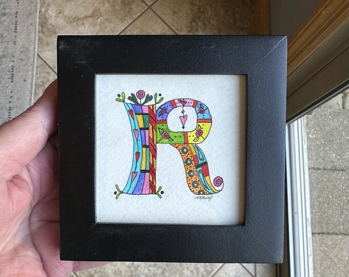 Original Letter R Watercolor Painting: Framed Miniature Art - Etsy