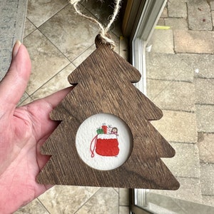 Santa&#39;s Toy Bag Ornament - Original Painting - NOT a Print - TINY painting - Miniature Art - Watercolor - Gift