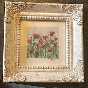 Pink Poppies - Original Painting - NOT a Print - TINY painting - Miniature Art - Watercolor - Frame Included