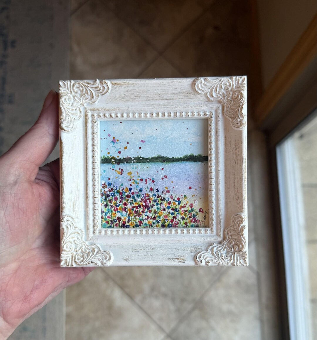 Ocean With Flowers Original Watercolor Painting - Not A Print - Tiny ...