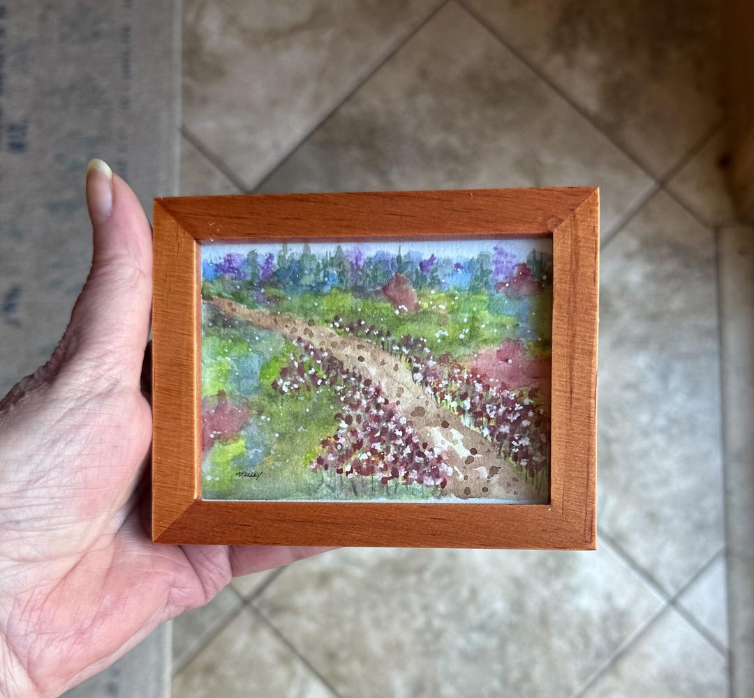 Original Watercolor Landscape Painting: Framed Mini Art (3x4 Inch) - Etsy