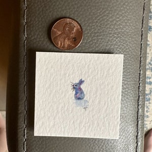 Super Miniature Bunny Painting - Original Painting Framed - NOT a Print TINY Painting Miniature Art Watercolor Framed Gift