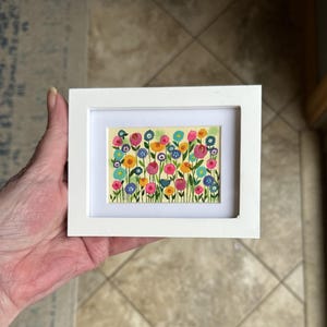 Multicolor Flowers Watercolor - Original Painting - NOT a Print - Tiny Painting - Miniature Art - Watercolor - Frame Included