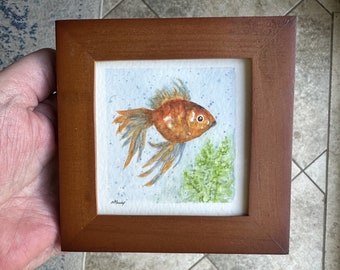 Goldfish Painting - Watercolor - Original Painting - NOT a Print - Tiny Painting - Miniature Art - Gift