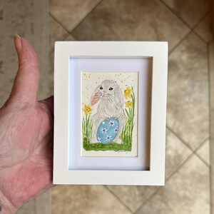 Bunny Easter Watercolor Painting - Original Painting - NOT a Print - Tiny Painting - Miniature Art - Watercolor - Frame Included - Gift