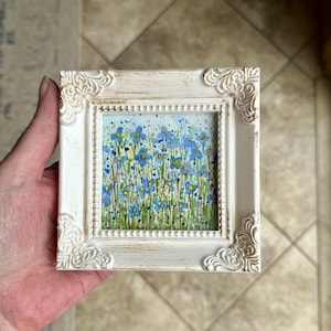 Blue Flower Garden Painting - Original Watercolor Painting - NOT a Print - Tiny Painting - Miniature Art - Watercolor - Framed - Gift