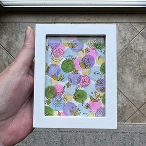 Circles and Flowers - Original Painting - NOT a Print - Tiny Painting - Miniature Art - Watercolor - Frame Included - Semi Abstract - Gift