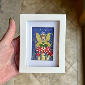Woodland Fairy Watercolor Painting - Original Painting - NOT a Print - TINY Painting - Miniature Art - Watercolor - Frame Included - Gift