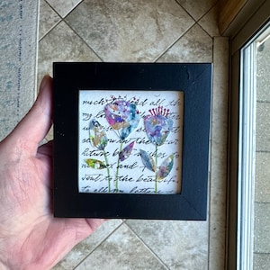 Flowers Contemporary Painting - Original Painting - NOT a Print - Tiny painting - Miniature Art - Watercolor - Frame Included - Gift
