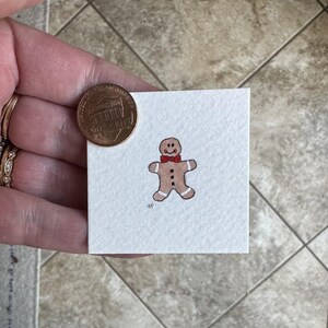 Miniature Gingerbread Man Painting: Original Watercolor Framed Ornament