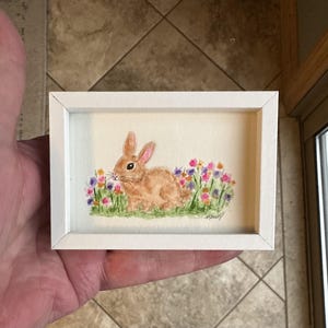 Bunny Watercolor ORIGINAL Painting Not a Print Framed Refrigerator Magnet AND Shelf Frame Miniature Art Tiny Painting Gift