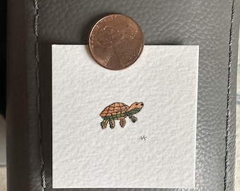 Miniature Sea Turtle Watercolor Painting: Framed Ornament Wall Art