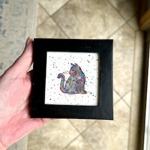 Flowery Cat - Original Painting - NOT a Print - Tiny Painting - Miniature Art - Watercolor - Frame Included - Gift