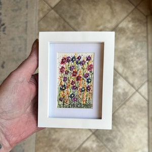 Flower Garden Multi Colors - Original Painting - NOT a Print - Tiny Painting - Mini Art - Watercolor - Frame Included - Semi Abstract - Gift