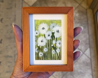 Original Dandelions Watercolor Painting - Framed Miniature Art