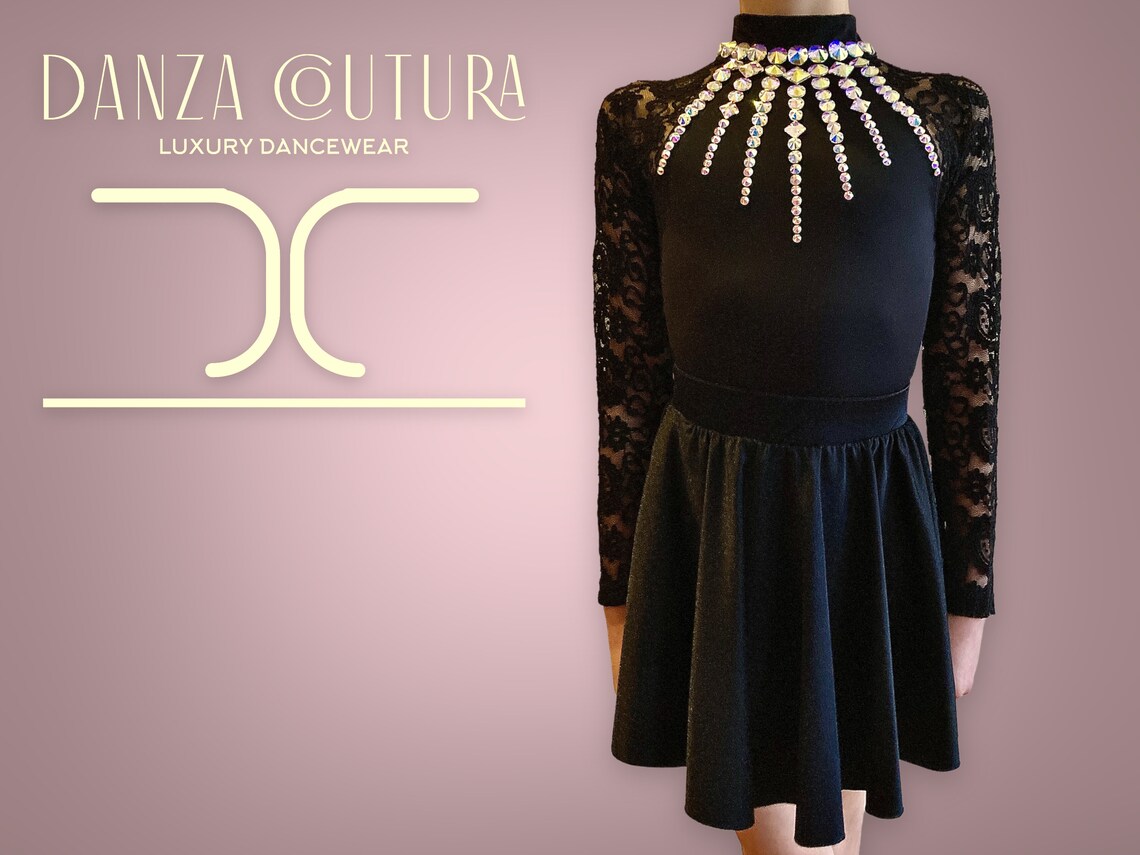 Irish Dance Lace Sleeve Leotard Costume /embellished Black Lace Sleeve